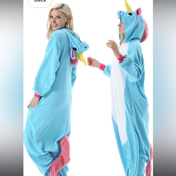 Unicorn Animal Onepiece Costume Pajamas Cosplay Hooded Unisex outfit small - Picture 11 of 13
